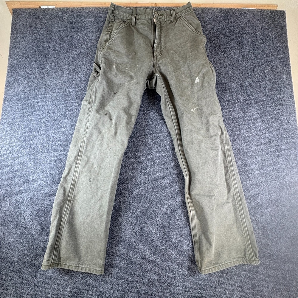 Carhartt Carpenter Flannel Lined Work Pants Mens 28x30 Moss Green  B111 MOS